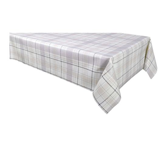 Nappe En Toile Cirée Rectangulaire Carreau - 140 X 250 Cm - Ecru