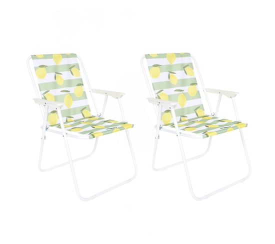 Lot De 2 Chaises De Camping Pliante Citrons - Multicolore