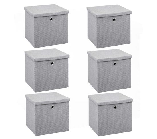 Lot De 6 Boites De Rangement En Tissu Avec Couvercle - 31x31x31cm - Gris