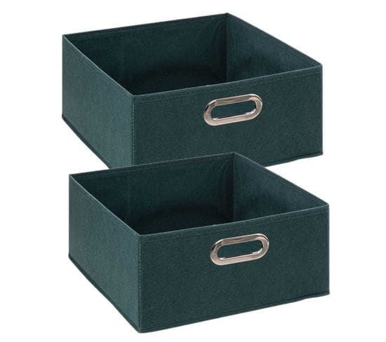 Lot De 2 Boites De Rangement En Tissu - 31x31x15cm - Bleu Pétrol