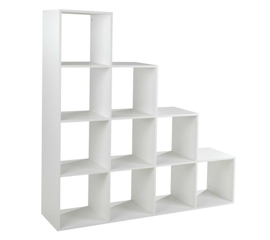 Étagère Escalier Blanche 10 Cases 142,5 X 140 X 29 Cm (lxhxp)