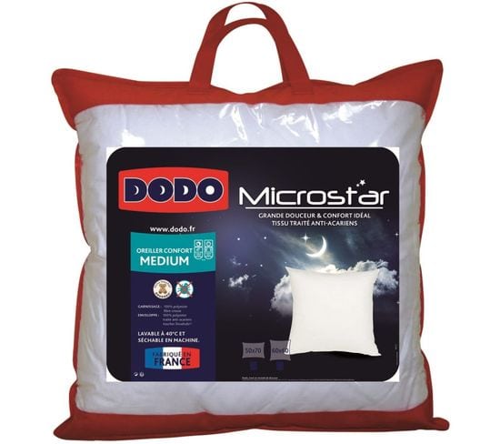 Lot De 2 Oreillers Microstar Médium Anti-acariens "dodo" - 60 X 60 Cm