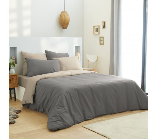 Pack Complet 6 Pièces Taupe/lin Housse De Couette Pour Lit 180 X 200 Cm 100% Coton