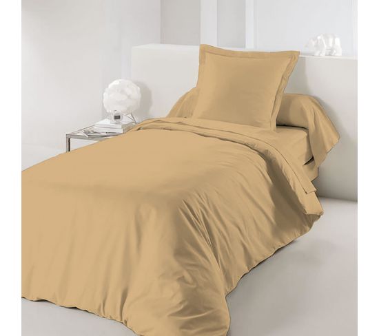 Housse De Couette Taupe 140 X 200 Cm / 100% Coton / 57 Fils/cm² Pour Lit 1 Place