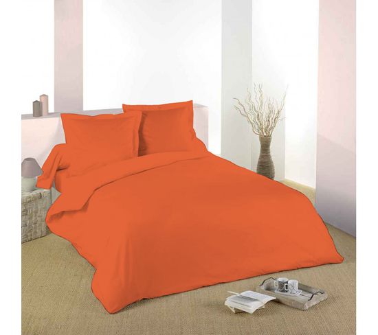 Housse De Couette Orange 240 X 220 Cm / 100% Coton / 57 Fils/cm² Pour Lit 2 Places