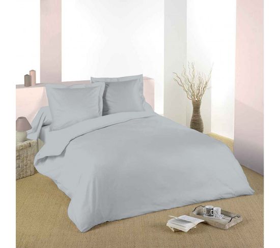 Housse De Couette Gris Clair 260 X 240 Cm / 100% Coton / 57 Fils/cm² Pour Lit 2 Places "king Size"