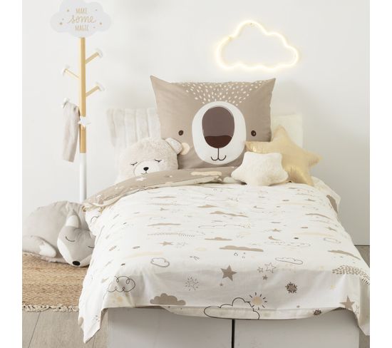 Parure De Couette 140 X 200 "ours" Réversible 100% Coton / 57 Fils/cm²