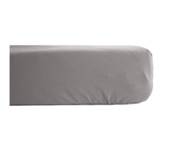 Drap Housse Percale Pur Coton 80 Fils/cm² - Cendre - 180 X 200 Cm Bonnet De 35 Cm