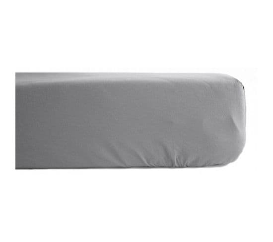 Drap Housse Percale Pur Coton 80 Fils/cm² - Acier - 80 X 200 Cm Bonnet De 35 Cm