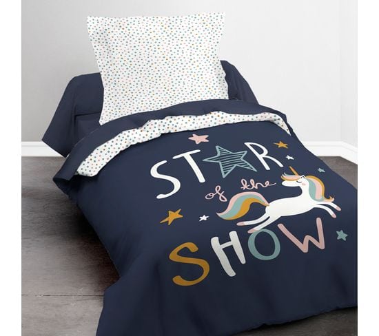 Parure De Couette 140 X 200 "star Of The Show" Réversible 100% Coton / 57 Fils/cm²