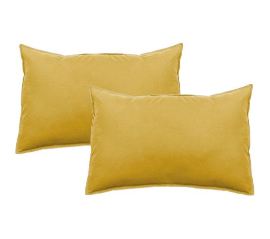 Lot De 2 Taies D’oreiller  Pur Coton Teint Lavé 63 Fils/cm² Vent Du Sud -  Curry - 50 X 70 Cm