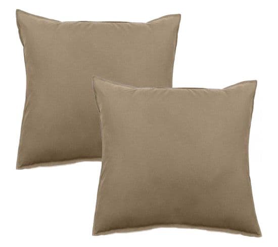 Lot De 2 Taies D’oreiller  Pur Coton Teint Lavé 63 Fils/cm² Vent Du Sud -  Camel - 65 X 65 Cm