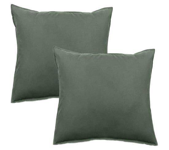 Lot De 2 Taies D’oreiller  Pur Coton Teint Lavé 63 Fils/cm² Vent Du Sud -  Cèdre - 65 X 65 Cm