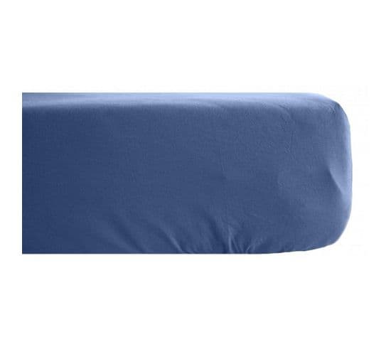 Drap Housse Palace Pur Coton Teint Lavé 63 Fils/cm² - Palace Indigo - 180 X 200 Cm Bonnet De 35 Cm