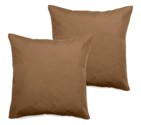 Lot De 2 Taies D'oreiller Percale Pur Coton 80 Fils/cm² - Cognac - 65 X 65 Cm