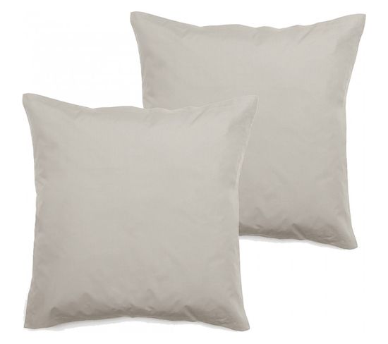 Lot De 2 Taies D'oreiller Percale Pur Coton 80 Fils/cm² - Naturel - 65 X 65 Cm