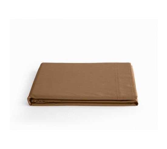 Drap Plat Percale Pur Coton  80 Fils/cm² Vent Du Sud - Cognac - 180 X 290 Cm Pour Lit 1 Place