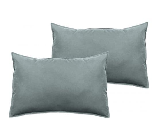 Lot De 2 Taies D’oreiller Palace Pur Coton Teint Lavé 63 Fils/cm² - Palace Lichen - 50 X 70 Cm