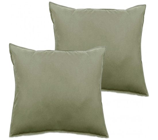 Lot De 2 Taies D’oreiller Palace Pur Coton Teint Lavé 63 Fils/cm² - Palace Sauge - 65 X 65 Cm