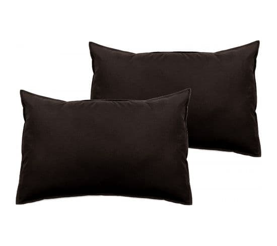 Lot De 2 Taies D’oreiller Palace Pur Coton Teint Lavé 63 Fils/cm² - Palace Café - 50 X 70 Cm