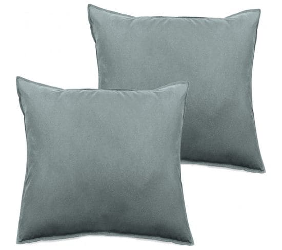 Lot De 2 Taies D’oreiller Palace Pur Coton Teint Lavé 63 Fils/cm² - Palace Lichen - 65 X 65 Cm