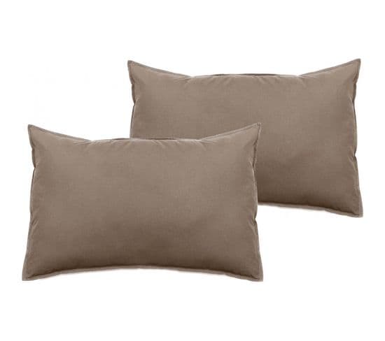 Lot De 2 Taies D’oreiller Palace Pur Coton Teint Lavé 63 Fils/cm² - Palace Tabac - 50 X 70 Cm