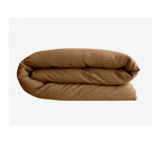 Housse De Couette Palace 100% Coton Teint Lavé Vent Du Sud - Palace Cognac - 200 X 200 Cm