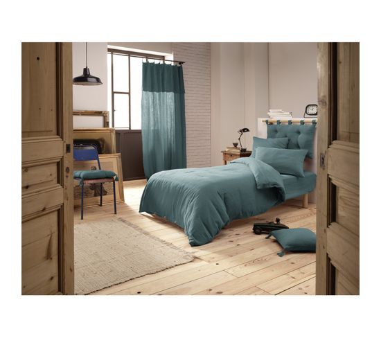 Pack Housse De Couette "gaïa"- "gaze De Coton" - Gaïa Canard - Pack 3 Pièces Pour Lit 90 X 190 Cm