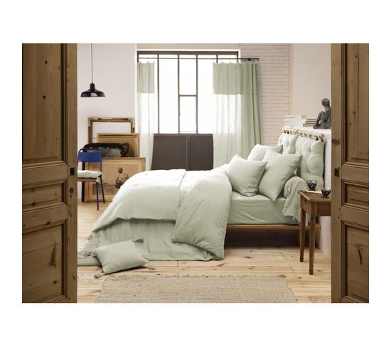 Pack Housse De Couette "gaïa"- "gaze De Coton" - Vert D'eau - Pack 4 Pièces Pour Lit 140 X 190 Cm