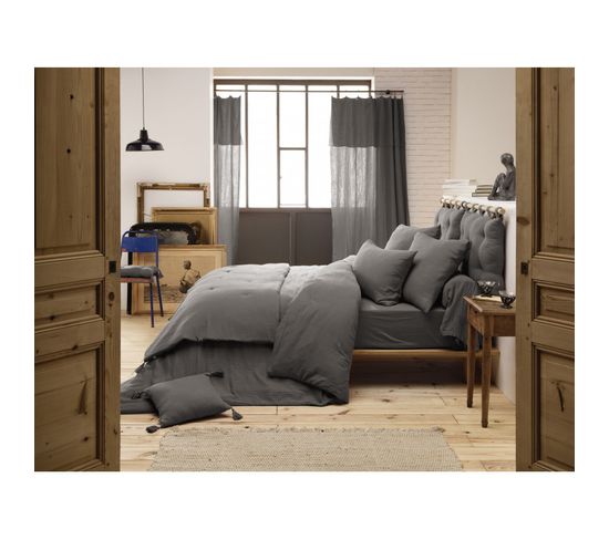 Pack Housse De Couette "gaïa"- "gaze De Coton" - Gaïa Granit - Pack 4 Pièces - 140 X 190 Cm