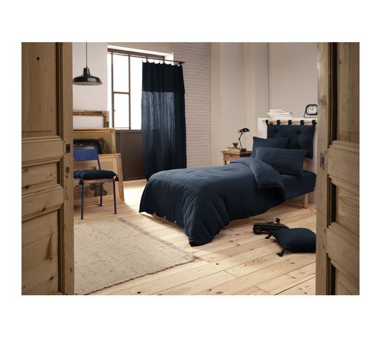 Pack Housse De Couette "gaïa"- "gaze De Coton" - Gaïa Minuit - Pack 3 Pièces - 90 X 190 Cm