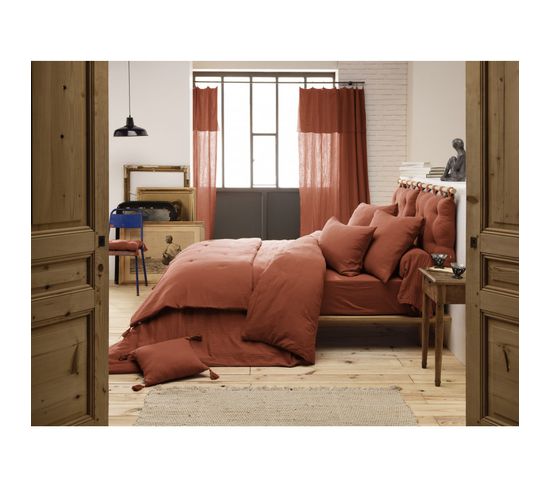 Pack Housse De Couette "gaïa"- "gaze De Coton" - Terracotta - Pack 4 Pièces Pour Lit 160 X 200 Cm