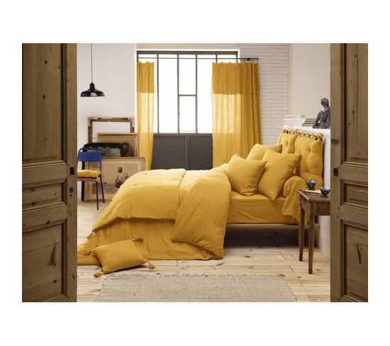 Pack Housse De Couette "gaïa"- "gaze De Coton" - Gaïa Safran - Pack 4 Pièces Pour Lit 140 X 190 Cm