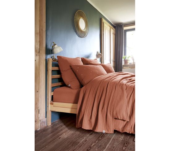 Parure De Draps 4 Pièces et 5 Pièces "gaïa" Gaze De Coton - Terracotta - Parure De Draps 4 Pièces