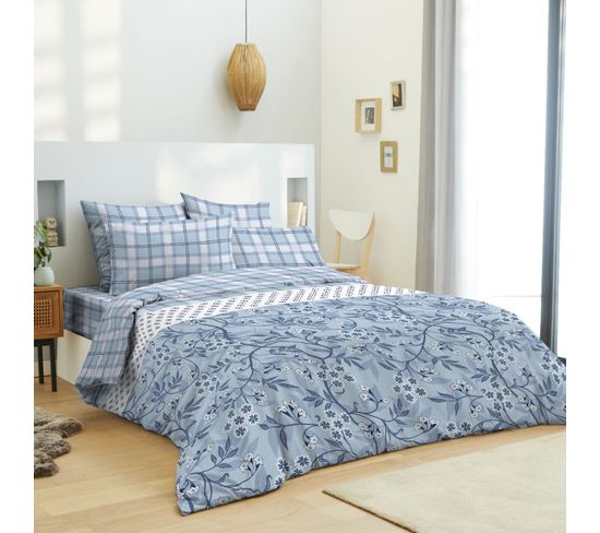 Pack Complet Housse De Couette Réversible Pour Lit 180 X 200 Cm "king Size" Heart Bleu