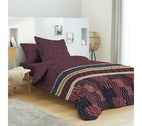 Pack Complet Housse De Couette Réversible Pour Lit 90 X 190 Cm Stella Choco