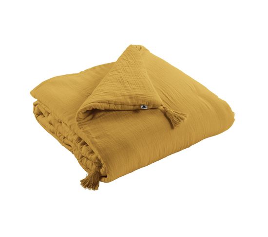 Edredon Gaze De Coton 150 X 150 Cm Jaune Safran