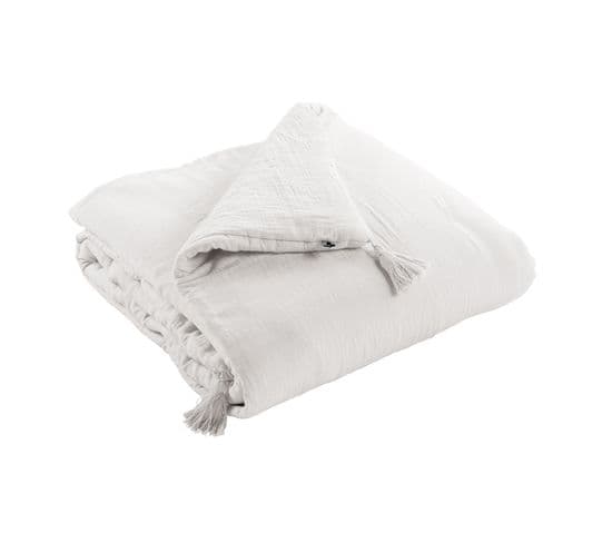 Edredon Gaze De Coton 150 X 150 Cm Chantilly Blanc