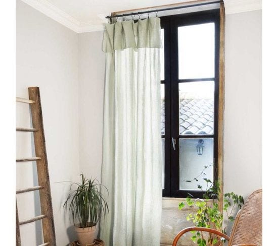 Rideau Ajustable + 8 Anneaux Pince Gaze De Coton 140 X 300 Cm Vert D'eau