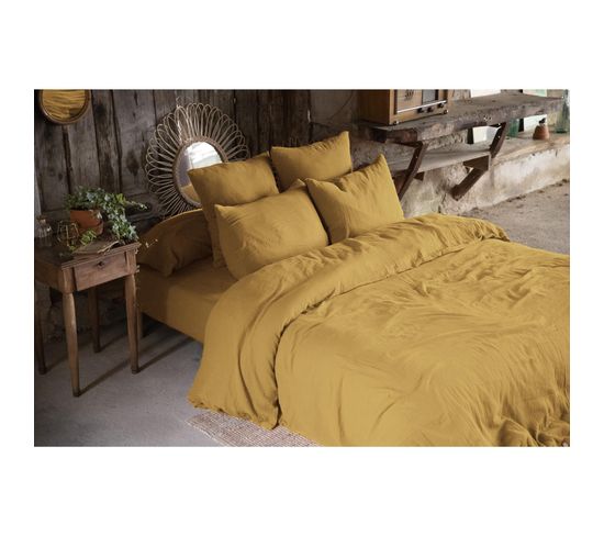 Housse De Couette Gaze De Coton Bio 200x200 Cm Jaune Safran