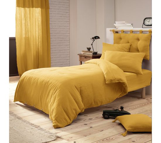 Housse De Couette Gaze De Coton Bio 140x200 Cm 1 Personne Jaune Safran