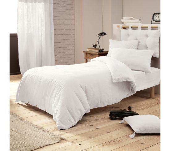 Housse De Couette Gaze De Coton Bio 140x200 Cm 1 Personne Blanc