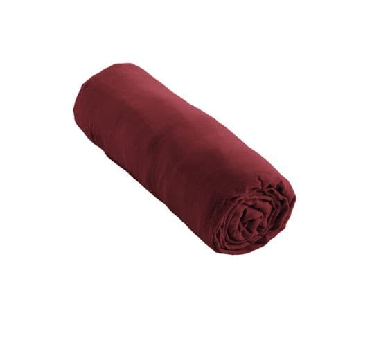 Drap Housse Double Gaze De Coton Luxe 160 X 200 Cm Gaia Bordeaux