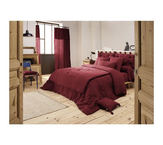 Housse De Couette Double Gaze De Coton Luxe  260  X 240 Cm Gaia Bordeaux