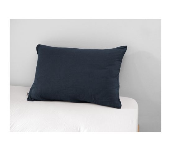 Taie D'oreiller Gaze De Coton 50 X 70 Cm Gaia Minuit Bleu Foncé