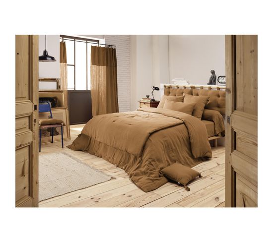 Housse De Couette Double Gaze De Coton Luxe  200 X 200 Cm Gaia Camel