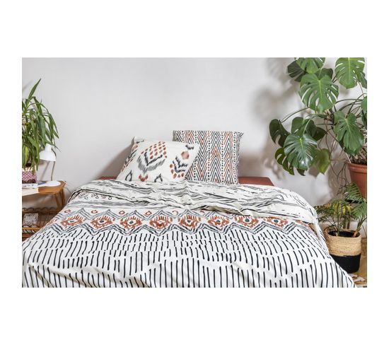 Parure De Lit (housse De Couette + 2 Taies D'oreiller) Coton Imprimé 200 X 200 Cm Ethnic