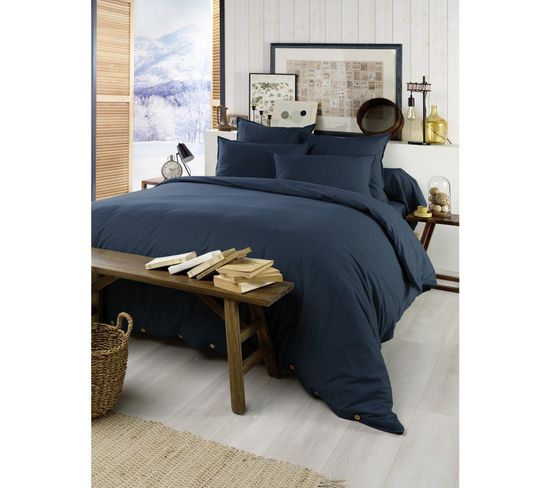 Housse De Couette Chaude En Flanelle 240 X 220 Cm Candice Bleu Foncé