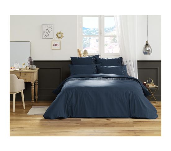 Housse De Couette 100% Coton Luxe 57 Fils 260 X 240 Cm Agathe Bleu