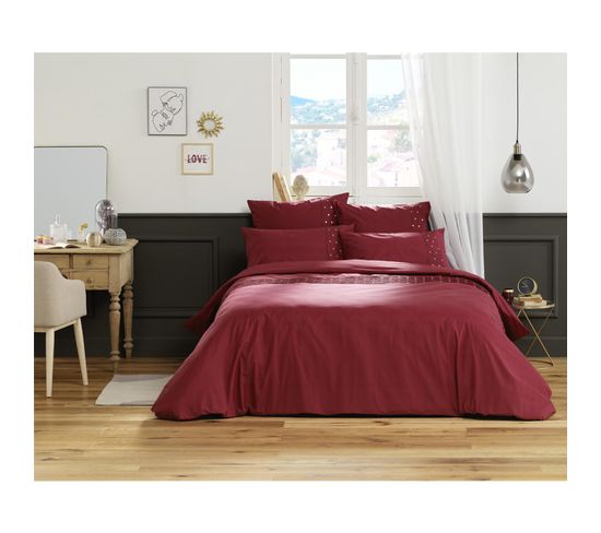 Housse De Couette 100% Coton Luxe 57 Fils 260 X 240 Cm Agathe Bordeaux